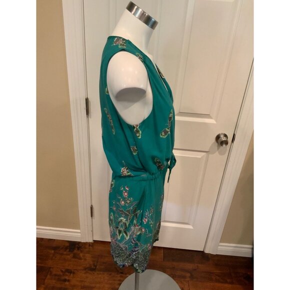 Elevenses Green Floral Butterfly Papillion Shorts Romper W/ Open Back, Size M - Picture 4 of 7